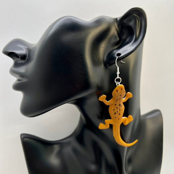 Orange Lizard Earrings - Animal Earrings - Bearded Dragon Earrings - Serpents - Picture 9 of 9